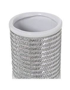 Jarrón de cerámica en blanco y plata 2