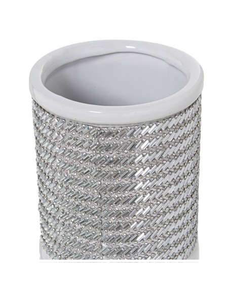 Jarrón de cerámica en blanco y plata