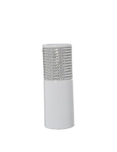 Jarrón de cerámica blanco y plata mediano