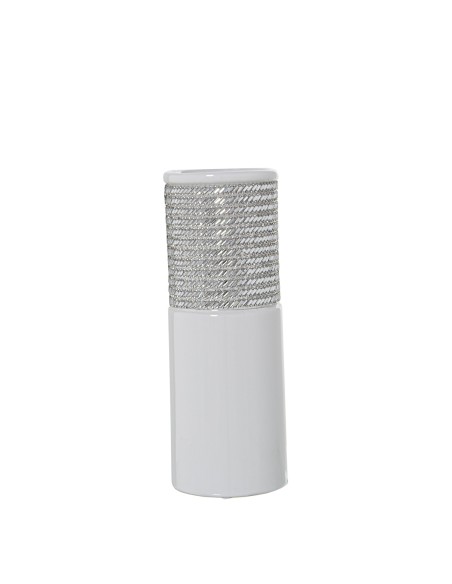 Jarrón de cerámica blanco y plata mediano