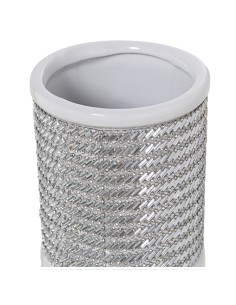 Jarrón de cerámica blanco y plata mediano 2