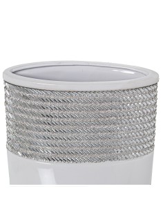 Jarrón ovalado de cerámica blanco y plata 2