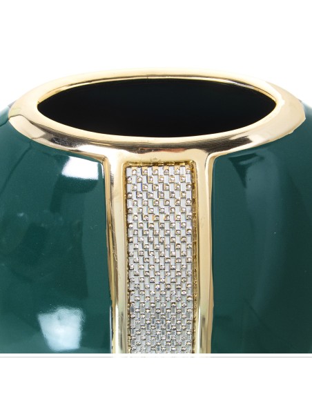 Jarrón de cerámica en verde y dorado