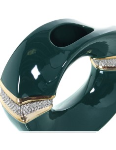 Jarrón de aro de cerámica en verde y dorado. 2