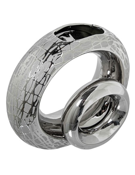 Jarrón de cerámica doble aro en plata