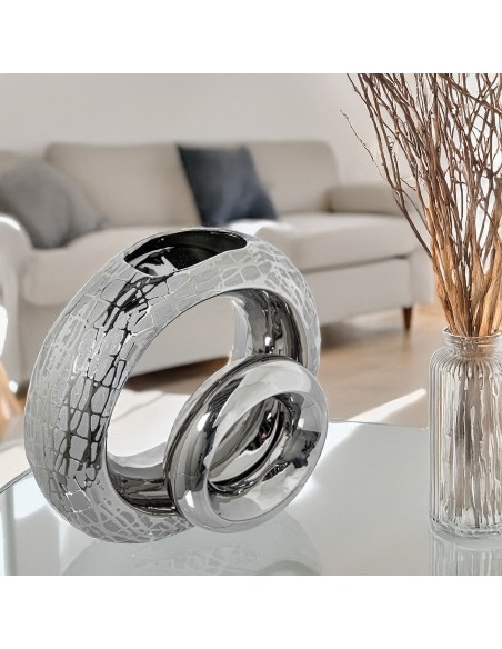 Jarrón de cerámica doble aro en plata