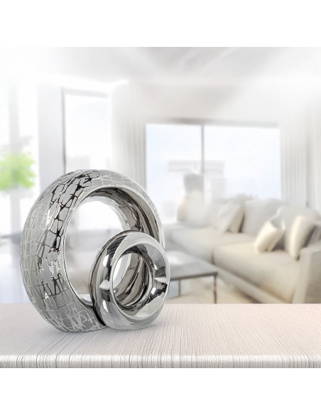 Jarrón de cerámica doble aro en plata