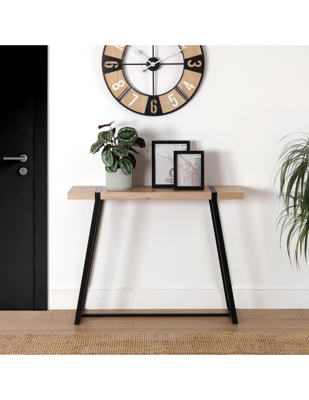 Mueble de entrada madera y metal negro