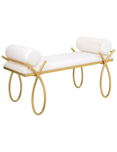 Banqueta descalzadora en blanca con base dorada