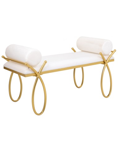 Banqueta descalzadora en blanca con base dorada