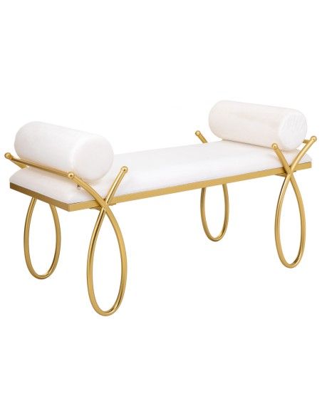 Banqueta descalzadora en blanca con base dorada