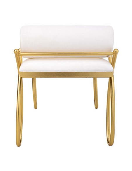 Banqueta descalzadora en blanca con base dorada