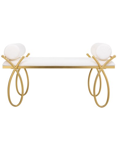 Banqueta descalzadora en blanca con base dorada