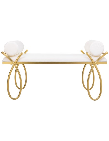 Banqueta descalzadora en blanca con base dorada