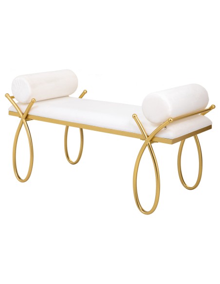 Banqueta descalzadora en blanca con base dorada
