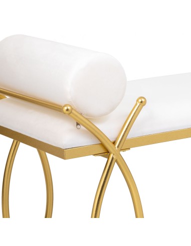 Banqueta descalzadora en blanca con base dorada