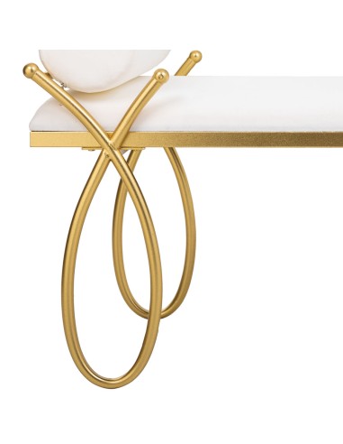 Banqueta descalzadora en blanca con base dorada