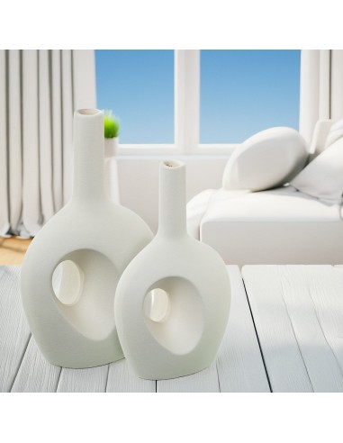 Jarrón Cerámica Agujero 31 cm Color Crema