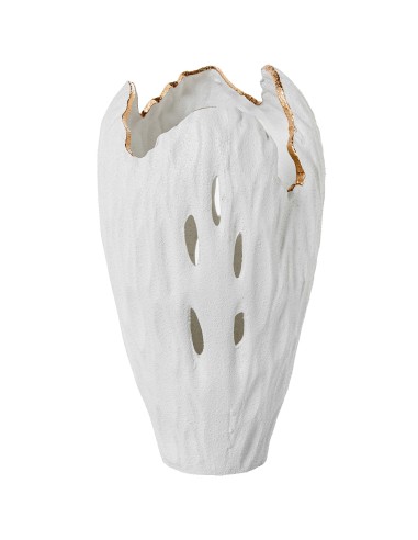 Jarrón Calado Cerámica 39 cm Blanco Arena/dorado