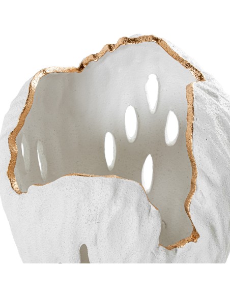 Jarrón Calado Cerámica 39 cm Blanco Arena/dorado