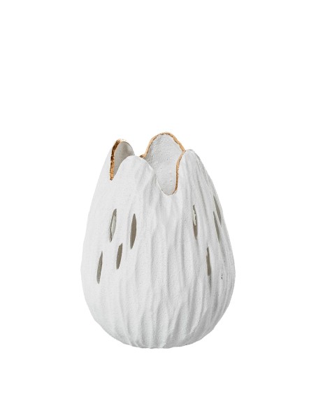 Jarrón Calado Cerámica 27 cm Blanco Arena/dorado