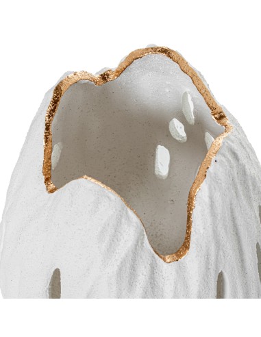 Jarrón Calado Cerámica 27 cm Blanco Arena/dorado