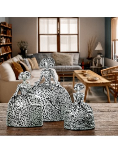 Figura Menina Resina Plateada 22 cm