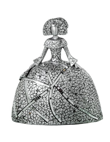 Figura Menina Resina Plateada 28 cm