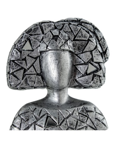 Figura Menina Resina Plateada 28 cm