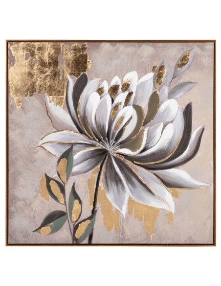 Cuadro Lienzo Flor con Marco Marrón