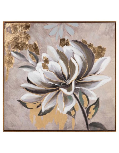 Cuadro Lienzo Flor con Marco Marrón