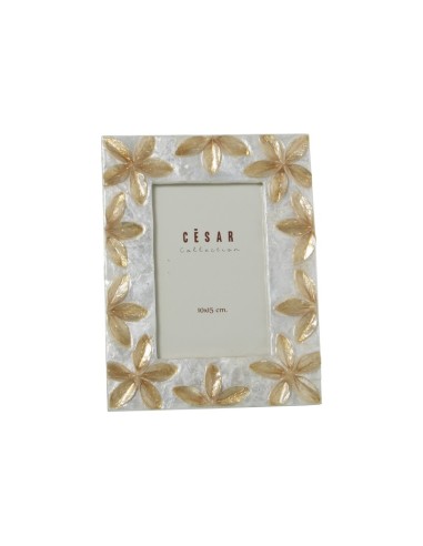 Portafotos Nácar con Flores en Relieve Tostadas