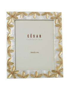 Portafotos Nácar con Flores en Relieve Tostadas