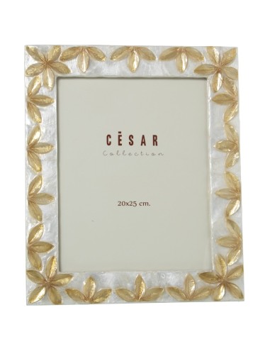 Portafotos Nácar con Flores en Relieve Tostadas