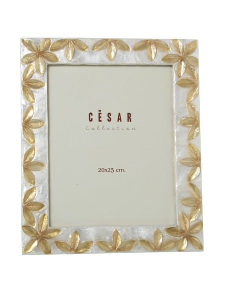 Portafotos Nácar con Flores en Relieve Tostadas