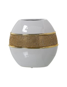 Jarrón de Cerámica Blanco/Oro con Brillos de Oro