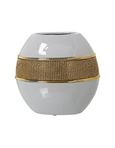 Jarrón de Cerámica Blanco/Oro con Brillos de Oro