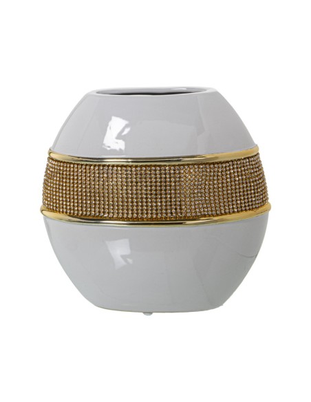 Jarrón de Cerámica Blanco/Oro con Brillos de Oro