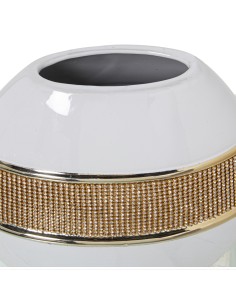 Jarrón de Cerámica Blanco/Oro con Brillos de Oro 2