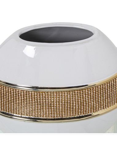 Jarrón de Cerámica Blanco/Oro con Brillos de Oro