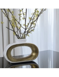 Jarrón Cerámica Blanco/Oro 24 cm 2