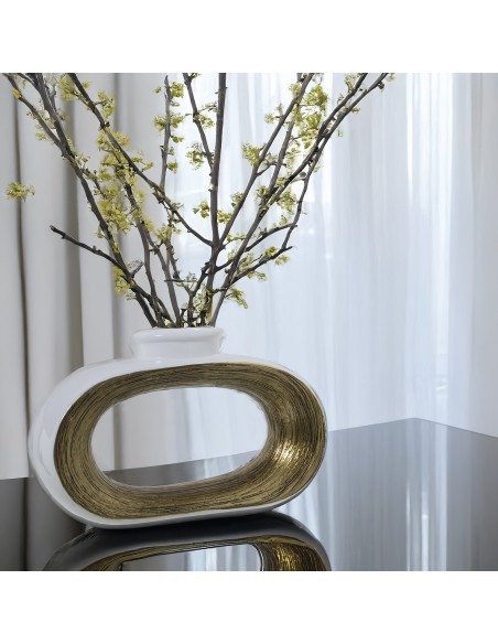 Jarrón Cerámica Blanco/Oro 24 cm
