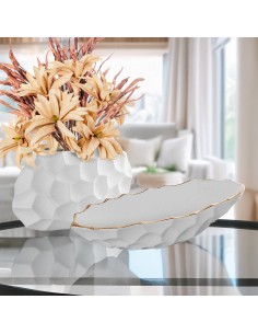 Centro de Cerámica Color Blanco Arena con Detalles en Dorado 2