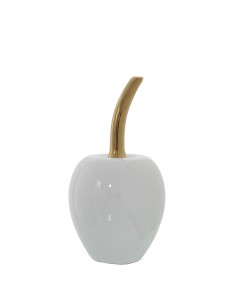 Figura de Cerámica Blanca Cereza con Rabo Dorado