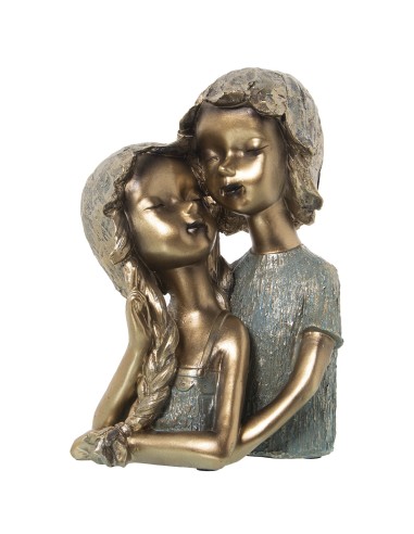 Figura de Resina Pareja de Niños Color Dorado