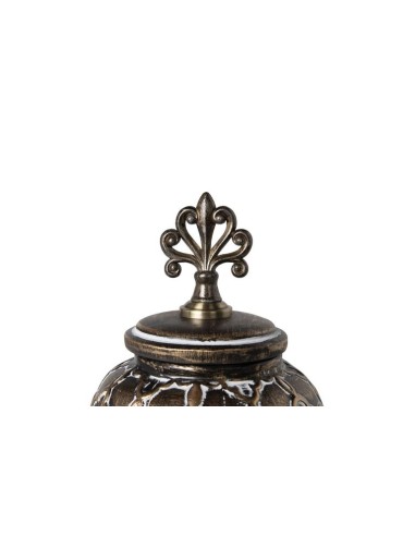 Tibor con Relieve de Cerámica Color Marrón