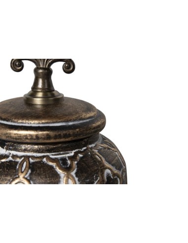 Tibor con Relieve de Cerámica Color Marrón