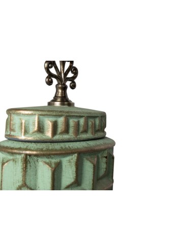 Tibor con Relieve de Cerámica Color Verde