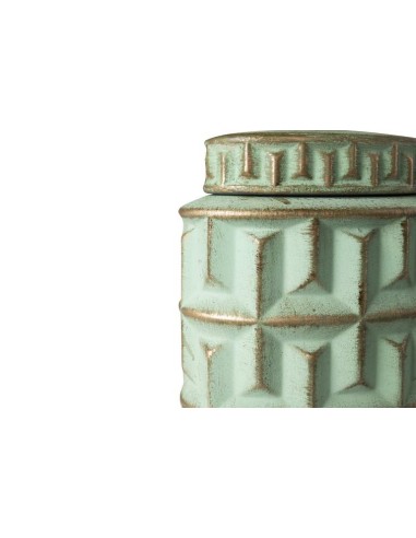 Tibor con Relieve de Cerámica Color Verde