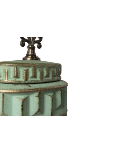 Tibor con Relieve de Cerámica Color Verde